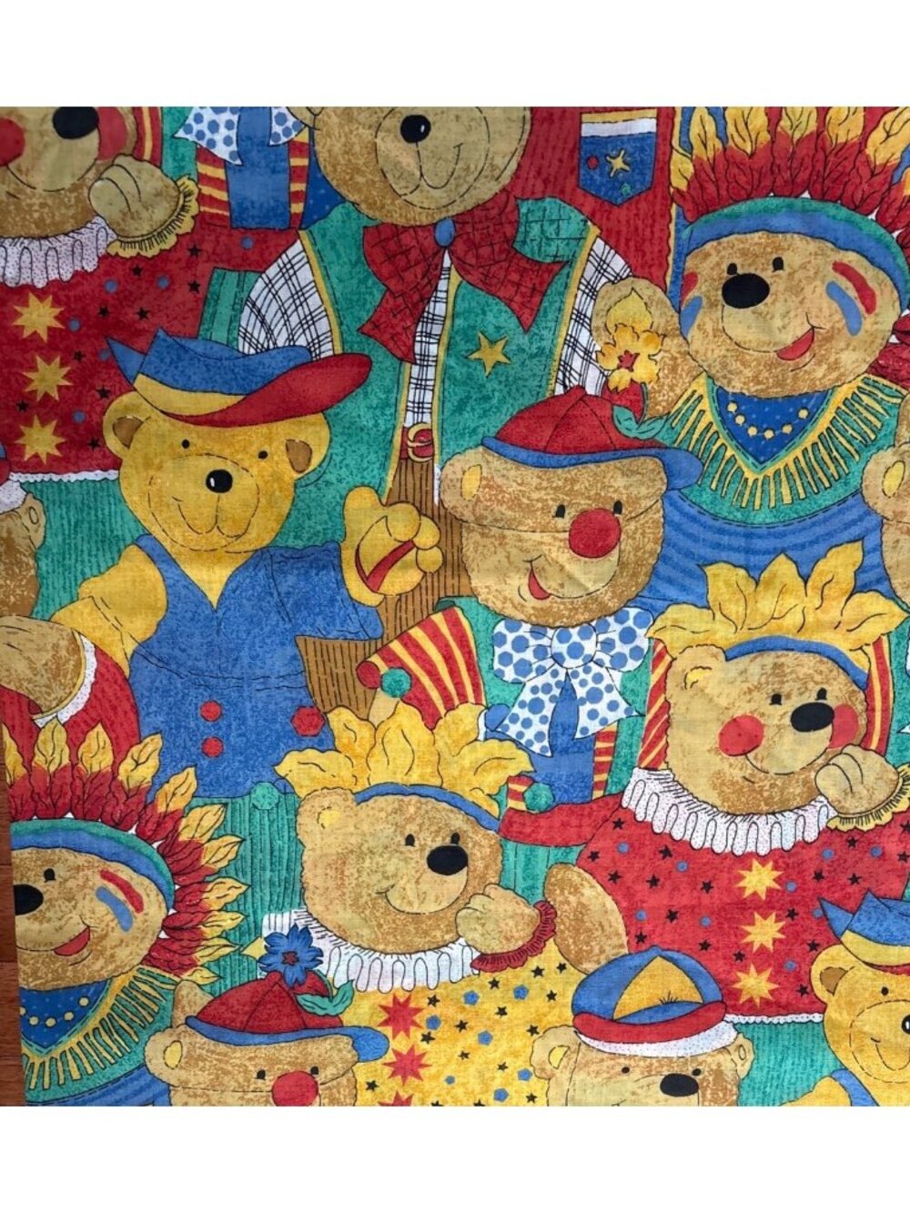 Colorful Teddy Bear Themed Cotton Fabric Whimsical Designs 37" x 45" Material